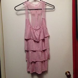 pink ruffled & lace tank top