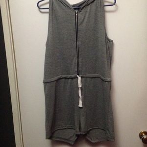 gray romper with hood