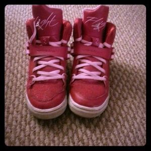 Pink and red Jordans