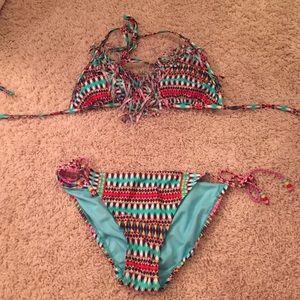 Aztec Print fringe bikini