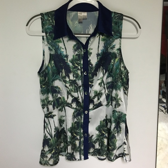 Forever21 Palm Tree Peplum Button-Down Tank 🌴