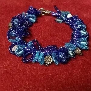 Blue beaded fringe charm bracelet