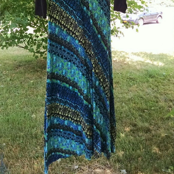 Knit Black & Blue Print Maxi Dress (Faux Wrap) - Picture 2 of 4