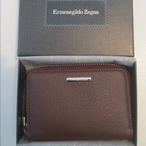 Ermenegildo Zegna Leather Zip Coin Wallet Purse