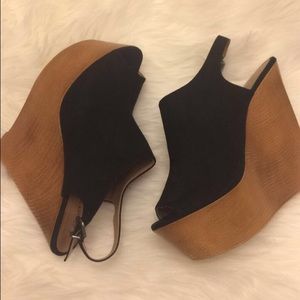Like new! Black faux suede wedged heel