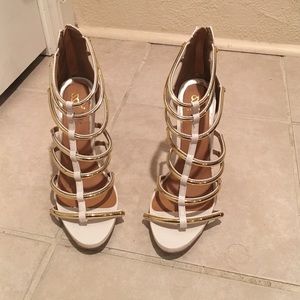 White w gold straps heels!