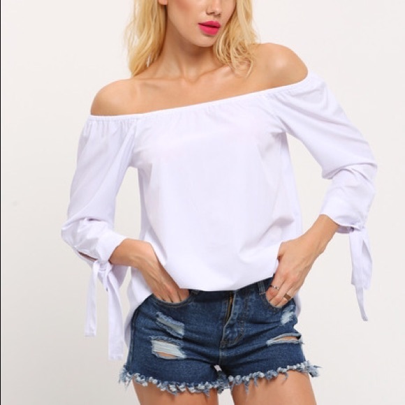 Off the shoulder tie sleeve blouse white zara