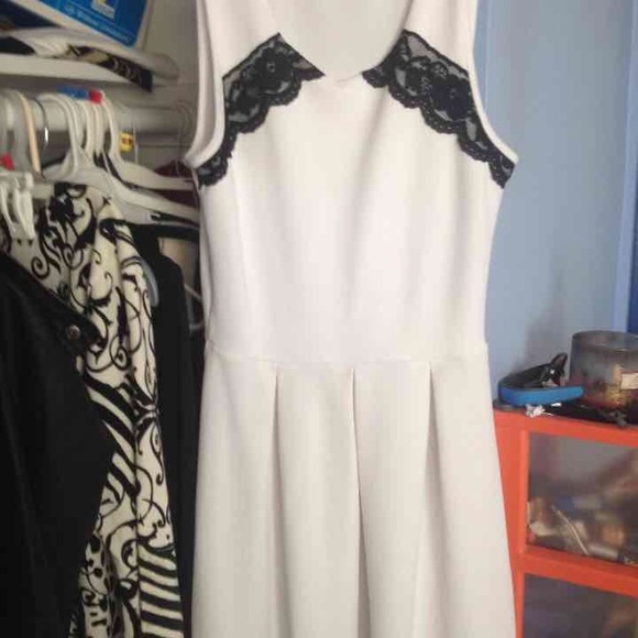 White Skater Dress with Black Lace