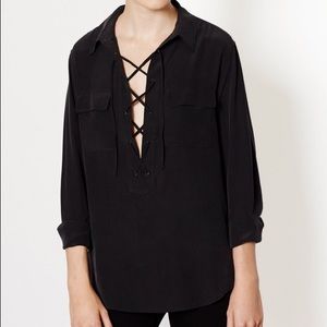 Equipment Knox Lace-Up Silk Top