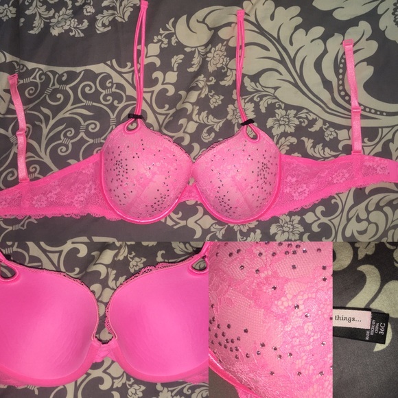 VS 36C Neon pink rhinestone push up bra EUC