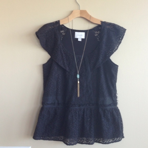Anthropologie Deletta Black Lace Top - Picture 2 of 4