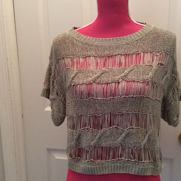 Tan cropped shredded sweater