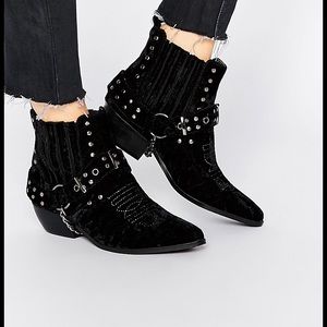 YRU laso velvet biker harness boots