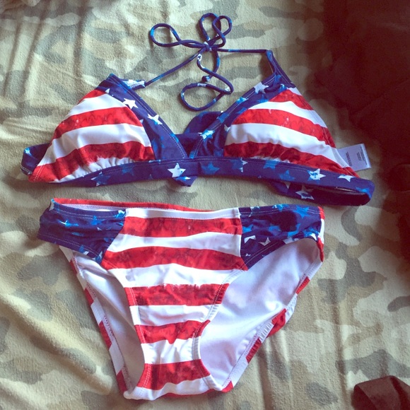 Never been worn American flag bathing suit.