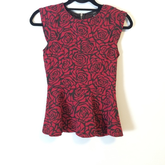 Red and black rose pattern Peplum Top