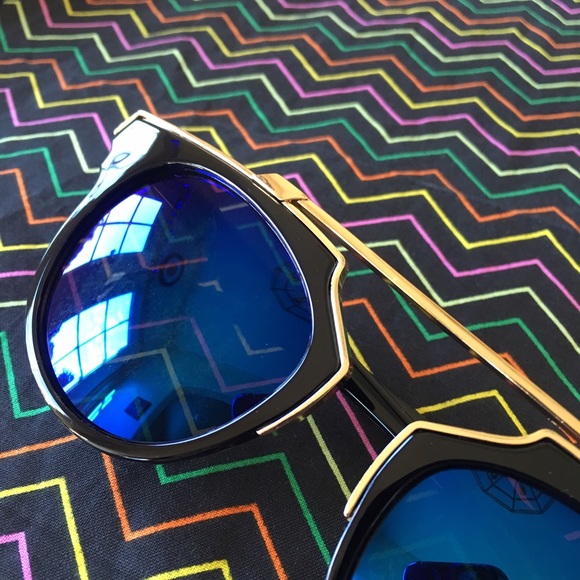 Accessories - Black, Blue, and Gold Cat Eye Sunglasses