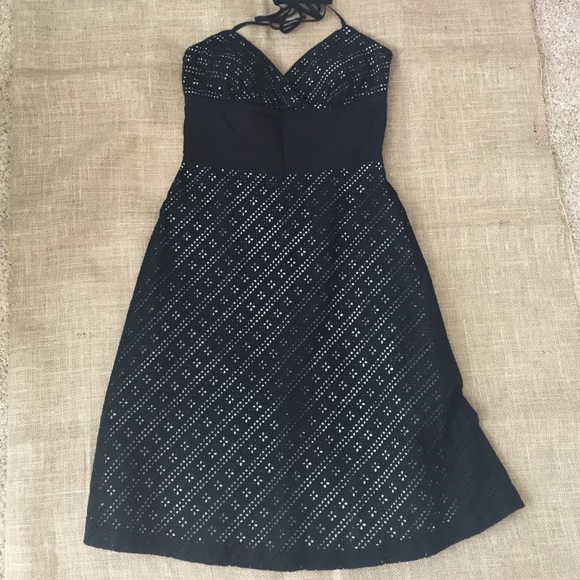 Black and white eyelet halter dress