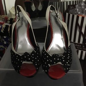 BEBE 6 inch Polka Dot Heels ... 🐞
