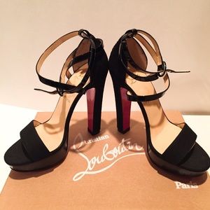 Christian Louboutin Black Suede Platform Sandals.
