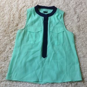 J. Crew Sheer Mint and Navy Blouse