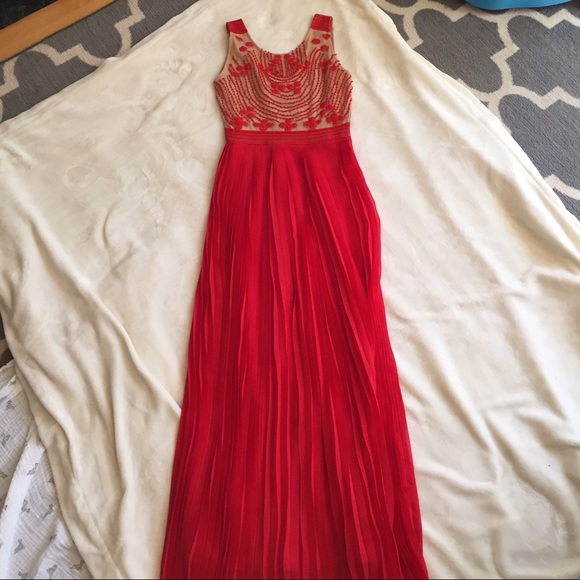 Anthropologie floor length red and beige gown