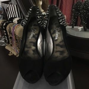 Black Suede Studded High Heels