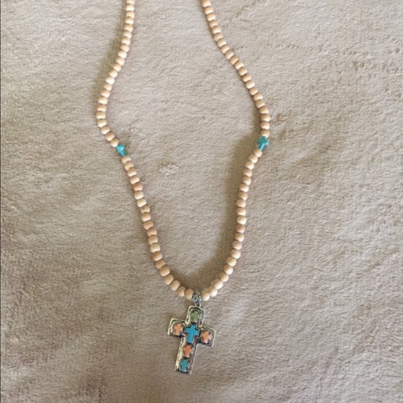 Cross Necklace - Wooden beaded
