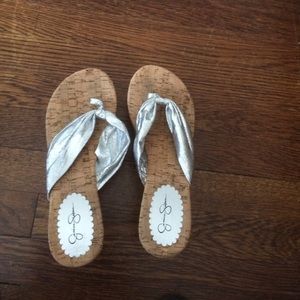 Jessica Simpson Silver cork wedges