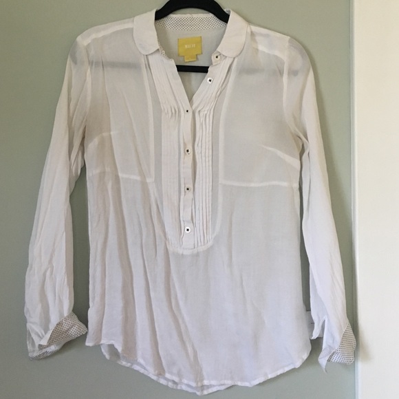 Anthropologie tuxedo long sleeve white blouse