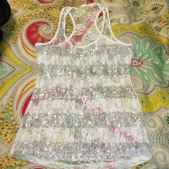 Cute see through lace and sequin tank top