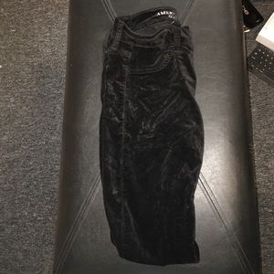 Black velvet skinny pants