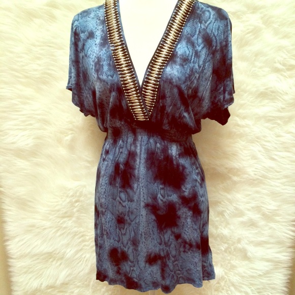 Michael Kors Seaglass Blue Beaded Blouse