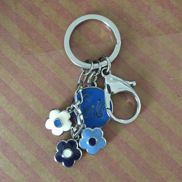 Vera Bradley key chain NWOT blue with flowers