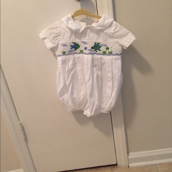 Smocked bubble onesie.