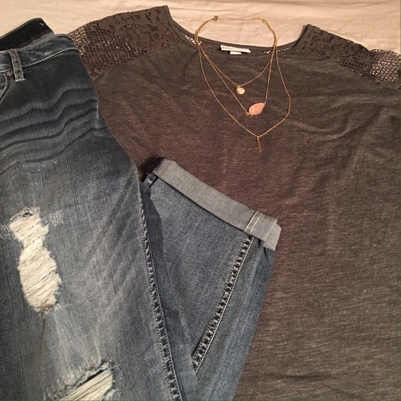 Khaki Lace Shoulder Top