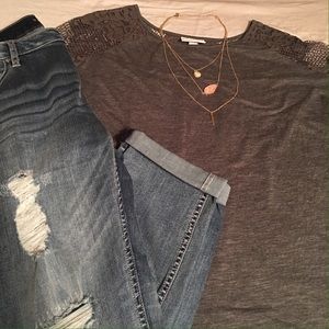 Khaki Lace Shoulder Top