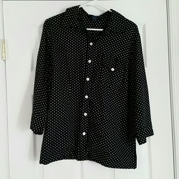 Karen Scott Polka Blouse 3/4 Roll Up Sleeves - Picture 1 of 4