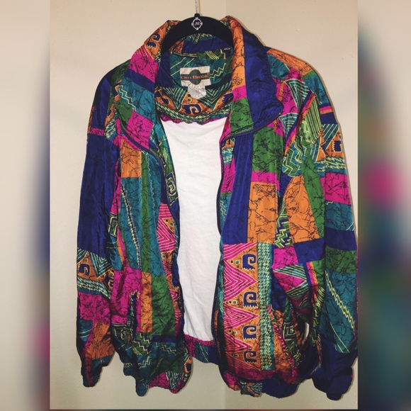 Vintage vibrant print windbreaker jacket