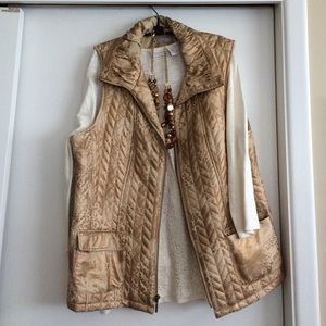 Gold quilted vest , cream and gold tee & necklace.
