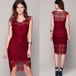Free People Burgundy Lace Bodycon Dress