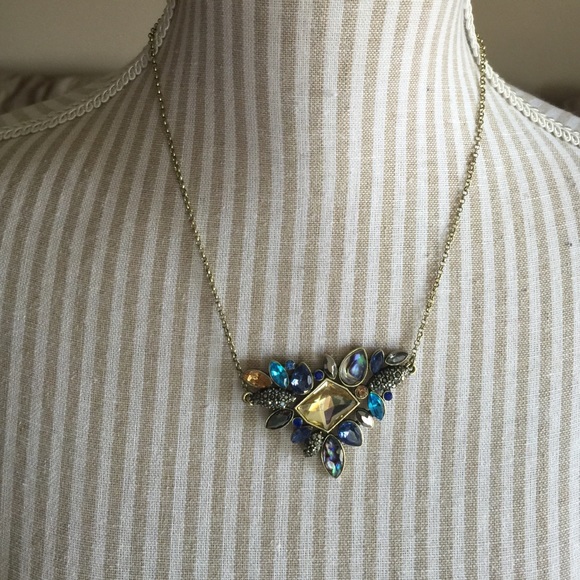 NWOT Blue & Gold Stone Statement Necklace - Picture 2 of 4