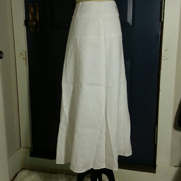 A-line mid-calf panel skirt - pure whte linen
