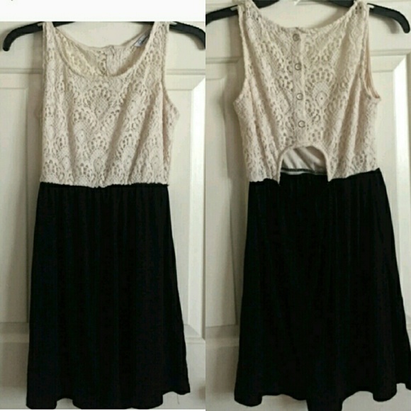 White lace half black open back dress