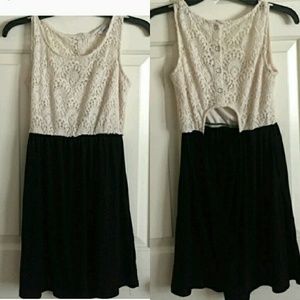 White lace half black open back dress