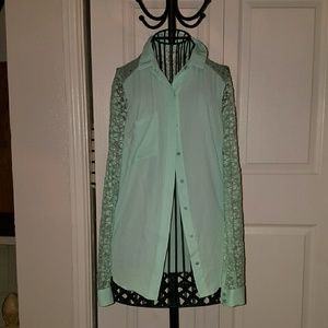 Forever 21 Lace Sleeve Button Up Top