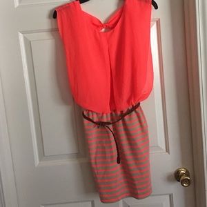 Pink bow back striped dress