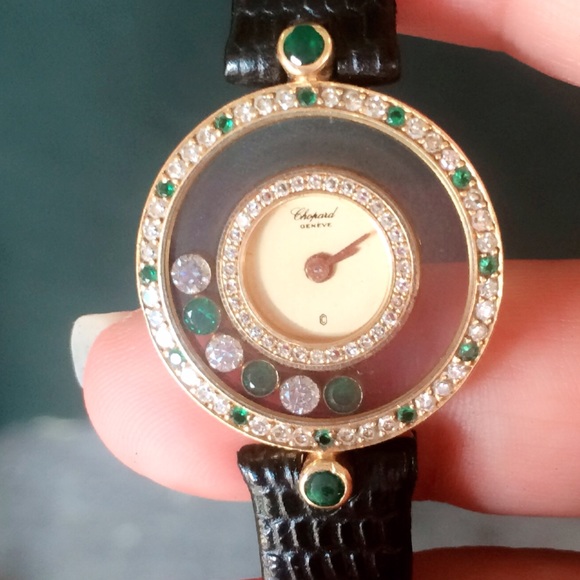 Chopard Happy watch w/ diamonds and emeralds 18k - Picture 2 of 4