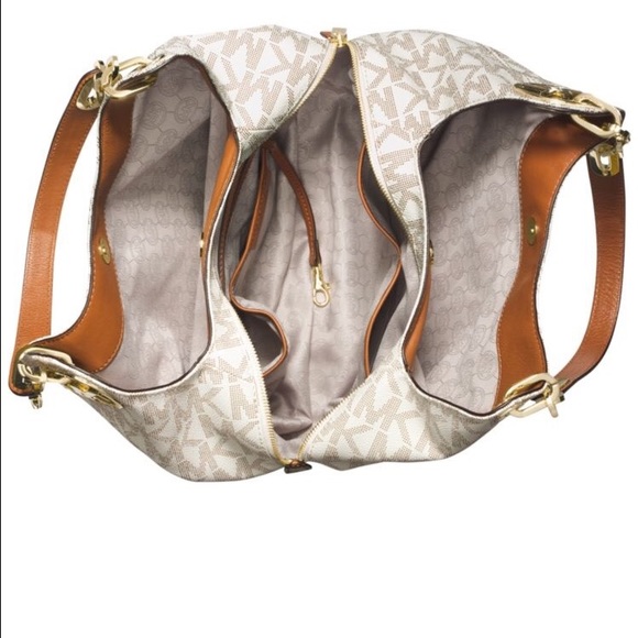 Michael Kors Fulton Large Logo Shoulder Bag in White | Lyst Brand New MK Fulton Large shoulder bag