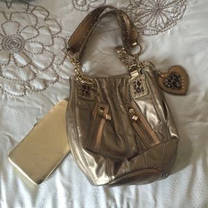 NEW Kathy Van Zeeland gold purse with gold wallet