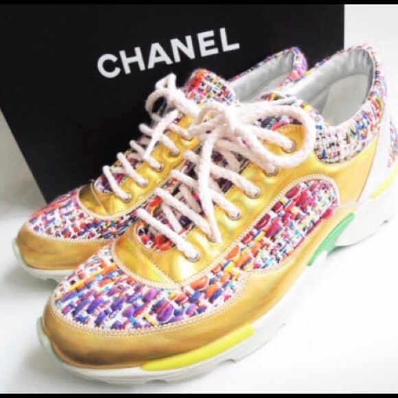 CHANEL Shoes - Chanel  runway multicolored tweed snickers.